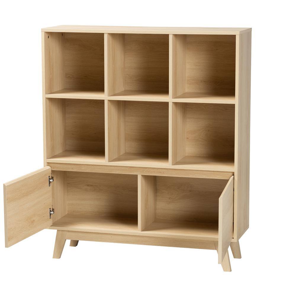 Danina Oak Brown Wood Bookshelf with Doors and Cubes