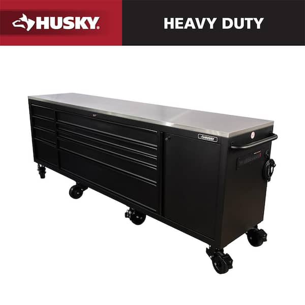 108 in. W x 24 in. D 9-Drawer Heavy-Duty Mobile Workbench with Stainless Steel Top in Matte Black