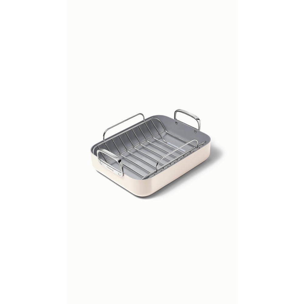 Cream 12.6" Nonstick Square Braiser with Rack and Handles