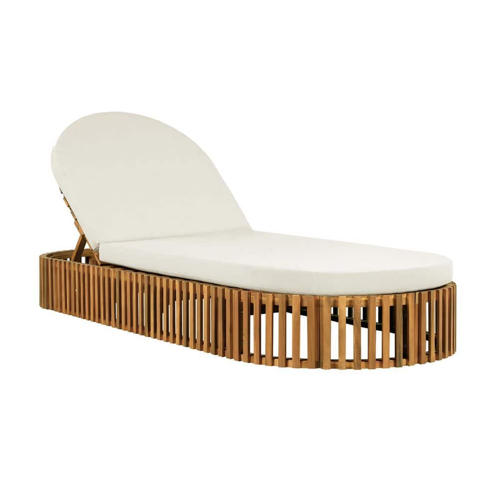 Hilliard Teak Finish Acacia Wood Outdoor Patio Chaise Lounge with Cream Curve Cushion