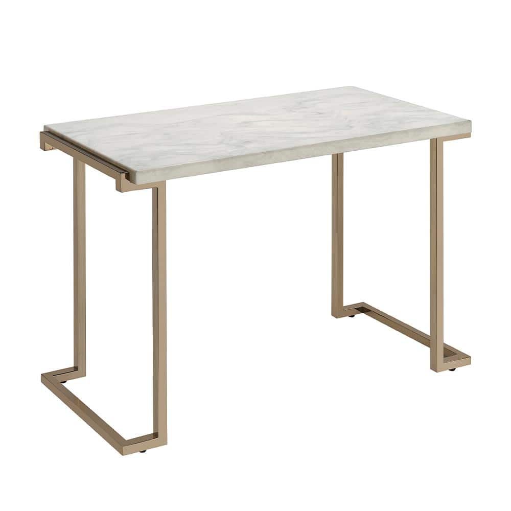 Champagne Finish Faux Marble & Metal Sofa Table 44"