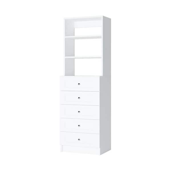 Vista 31.5 in. W White Shaker 5 Drawer Hutch Tower 4-Shelf Wood Closet System