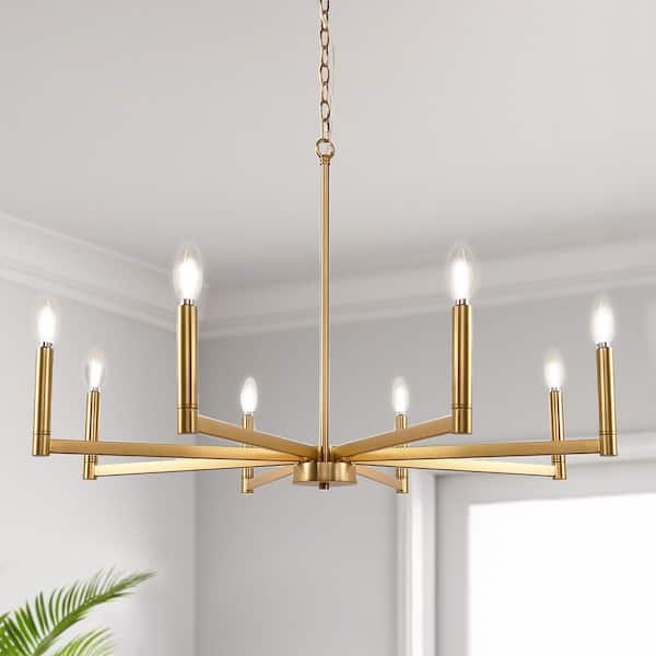 YANSUN 8-Light Gold Farmhouse Chandelier with Candle Design for