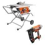10 in. Pro Jobsite Table Saw with Stand and Pneumatic 16-Gauge 2-1/2 in. Straight Finish Nailer