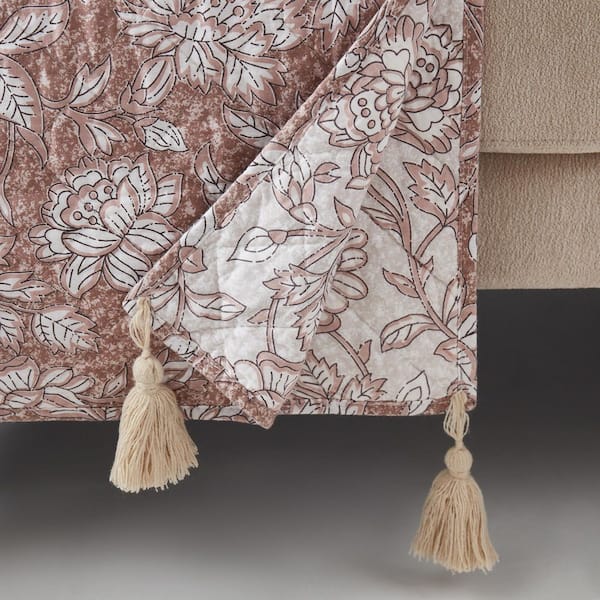 Lush Decor Zara Floral Block Reversible Terracotta Cotton Throw