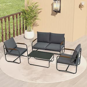 4-Piece Dark Gray Aluminum Outdoor Patio Sectional Sofa Set with Dark Gray Cushions