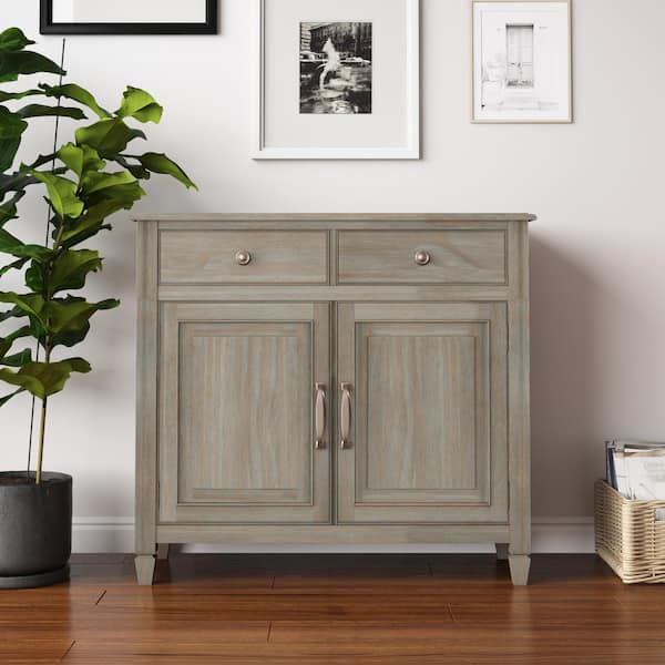 Simpli Home Connaught Solid Wood Entryway Storage Cabinet in Distressed Grey