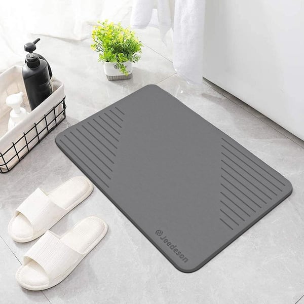 15.4 in. x 23.6 in. Dark Gray Stone Bath Mat, Fast Drying, Non-Slip Diatomaceous Earth Bath Mat