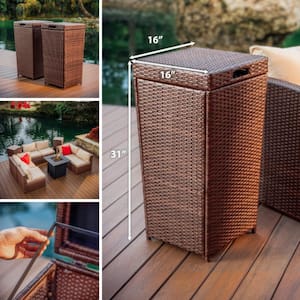 35 Gal. Brown Wicker Rattan Outdoor Trash Can with Lid for Outdoor Patio