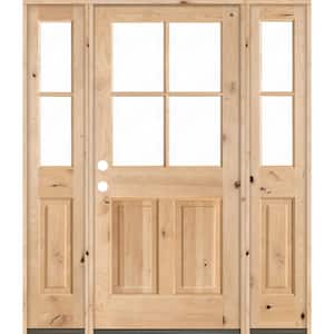 60 in. x 80 in. Knotty Alder Right-Hand/Inswing 4-Lite Clear Glass Unfinished Wood Prehung Front Door/Double Sidelite