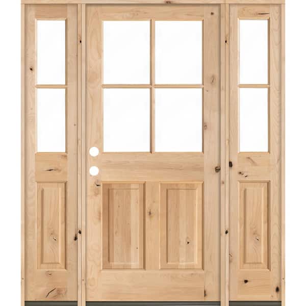 Krosswood Doors 60 in. x 80 in. Knotty Alder Right-Hand/Inswing 4-Lite Clear Glass Unfinished Wood Prehung Front Door/Double Sidelite