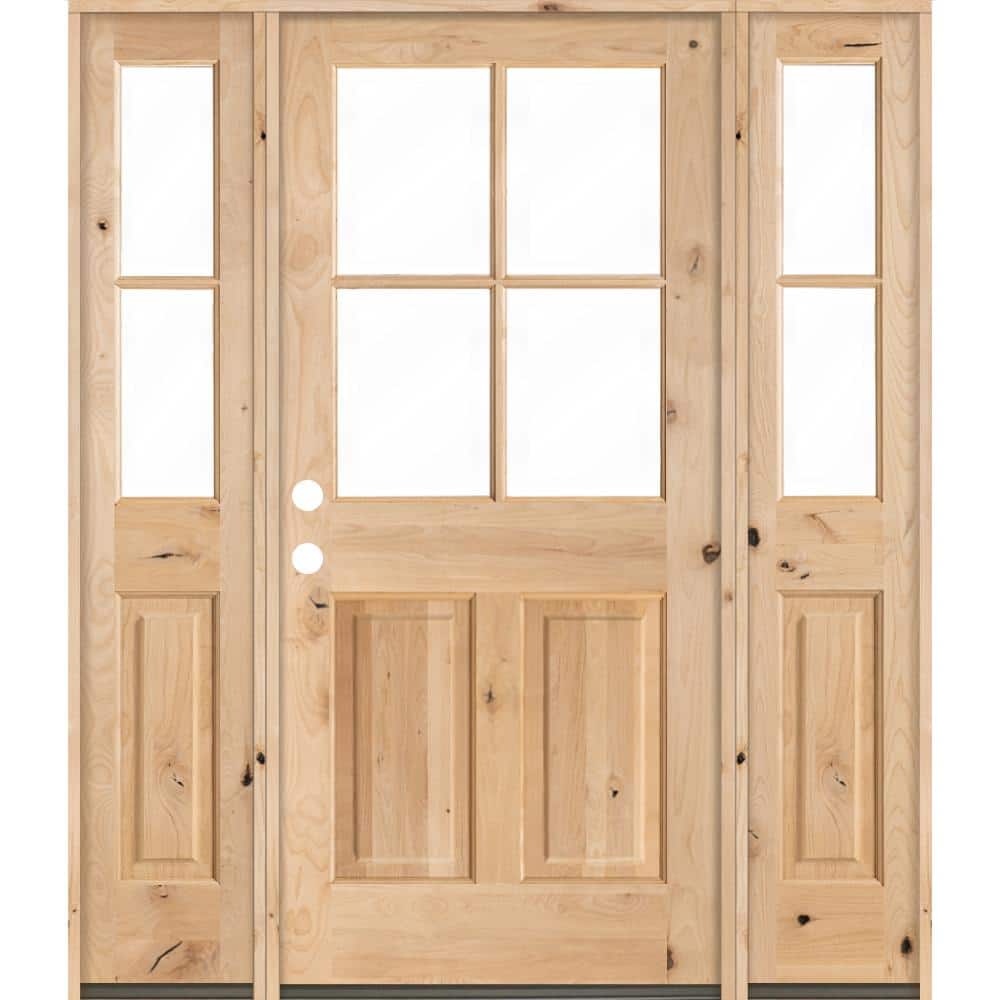 64 in. x 80 in. Knotty Alder Right-Hand/Inswing 4-Lite Clear Glass Unfinished Wood Prehung Front Door/Double Sidelite price history on PriceWatchPro