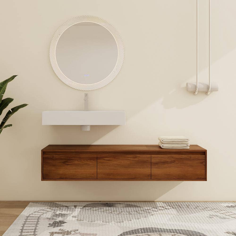 58.7 in. W x 18.1 in. D x 15.8 in. H Wall Mounted Brown Ebony Bath Vanity w