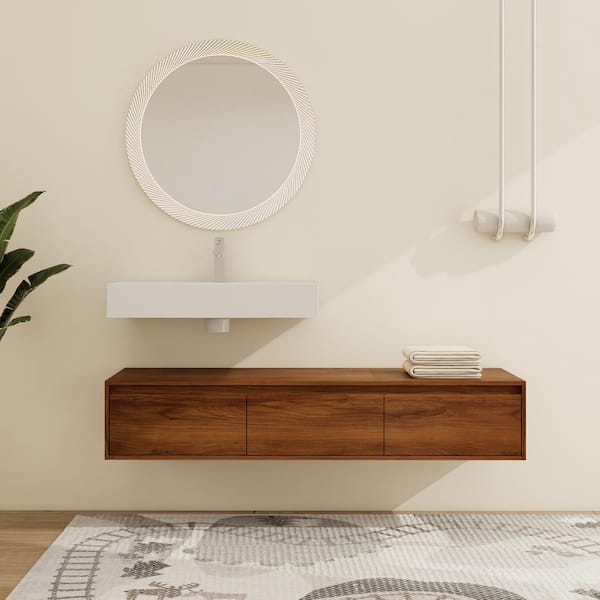 58.7 in. W x 18.1 in. D x 15.8 in. H Wall Mounted Brown Ebony Bath Vanity with White Resin Vanity Top