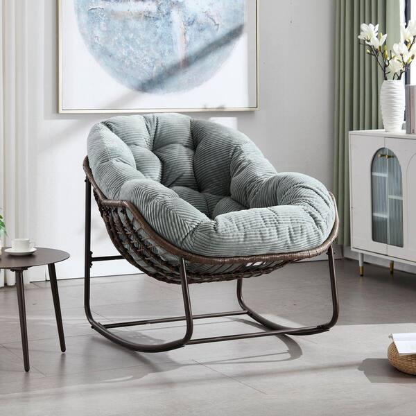 1-PC Brown Oversized Plastic Rattan Outdoor Rocking Chair with
