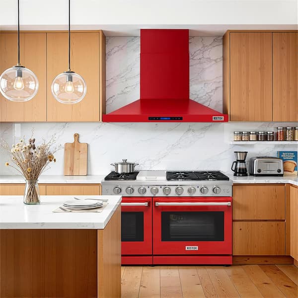 KOSTCH 48 in. Wall Mount Range Hood, 1200 CFM Convertible in Red