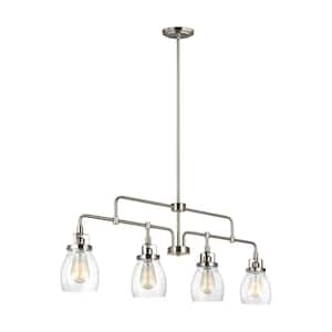Belton 4-Light Brushed Nickel Transitional Industrial Hanging Kitchen Island Pendant With Clear Seeded Glass