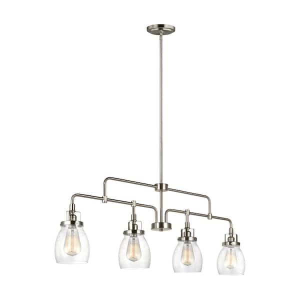 Generation Lighting Belton 4-Light Brushed Nickel Transitional Industrial Hanging Kitchen Island Pendant With Clear Seeded Glass