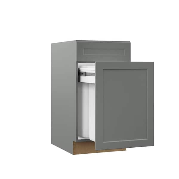 Hampton Bay Designer Series Melvern Storm Gray Shaker Assembled Dual Pull Out Trash Can Base Kitchen Cabinet (18x34x23 in.)