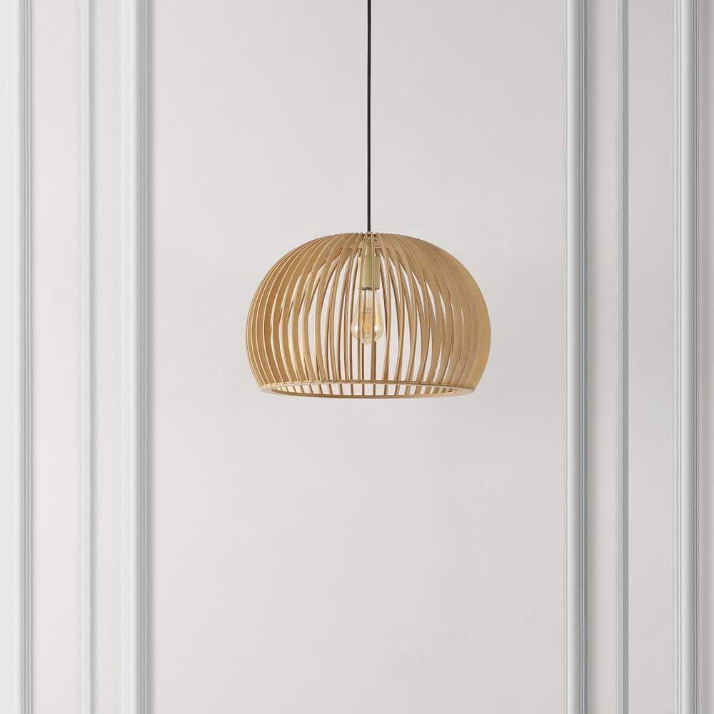 Mesa Natural Wood LED Pendant Light with Spherical Shade