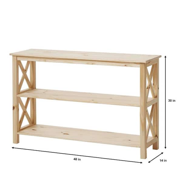 Rectangle Unfinished Natural Pine Wood X-Cross Console Table with 1-Shelf (48 in. L x 30 in. H x 14 in. D)