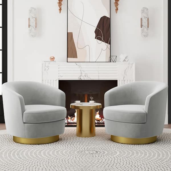 JEAREY Nancy Modern Grey 360° Swivel Non-falling Velvet Fabric Barrel Chair for Bedroom or Living Room（Set of 2）