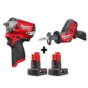 M12 FUEL 12V Lithium-Ion Brushless Cordless Stubby 3/8 in. Impact Wrench and HACKZALL with two 3.0 Ah Batteries