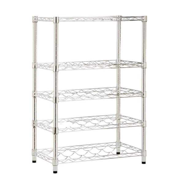 Honey-Can-Do Chrome 5-Tier Metal Wire Wine Shelving Unit (14 in. W x 35 in. H x 24 in. D)