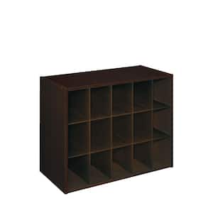 19 in. H x 24 in. W x 12 in. D Espresso Wood Look 15-Cube Storage Organizer