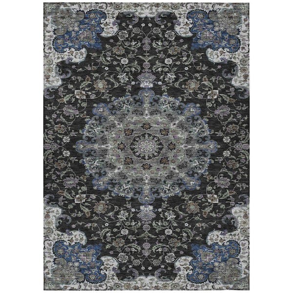 Chantille Machine Washable Indoor/Outdoor Abstract ACN2489 Black 8 ft. x 10 ft. Area Rug