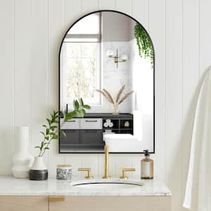 24 in. W x 36 in. H Arched Black Aluminum Alloy Framed Wall Mirror Classic Accent Mirror