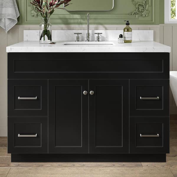 Hamlet 48 in. W x 22 in. D x 36 in. H Single Sink Freestanding Bath Vanity in Black with Carrara Quartz Top
