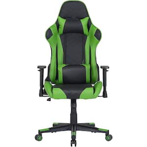 Black and Green Faux Leather Gaming Chair with Adjustable Gas Lift Seating, Lumbar and Neck Support