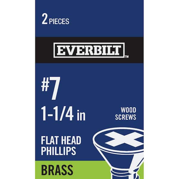 Everbilt #7 x 1-1/4 in. Brass Phillips Flat Head Wood Screw (2-Pack)