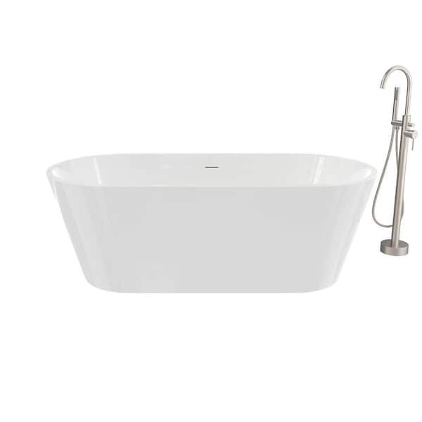 MAAX Calinda 67 in. x 31 in. Soaking Flat Bottom Bathtub in white with Freestanding Faucet in Brushed Nickel