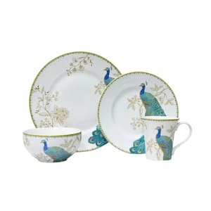 Peacock Garden 16-Piece Casual Blue Porcelain Dinnerware Set (Service for 4)