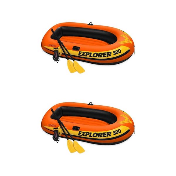 Explorer 300 Inflatable Fishing 3 Person Raft Boat with Pump and Oars (2-Pack)