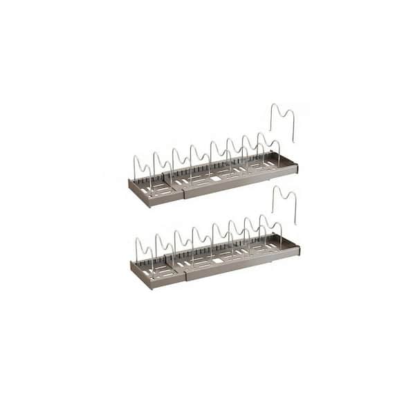 2 Pack Gray Expandable Cabinet Inside Pot Rack for Kitchen Counter Pantry Under Cabinet Storage with 9 Dividers