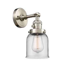 Bell 5 in. 1-Light Brushed Satin Nickel Wall Sconce with Clear Glass Shade with On/Off Turn Switch