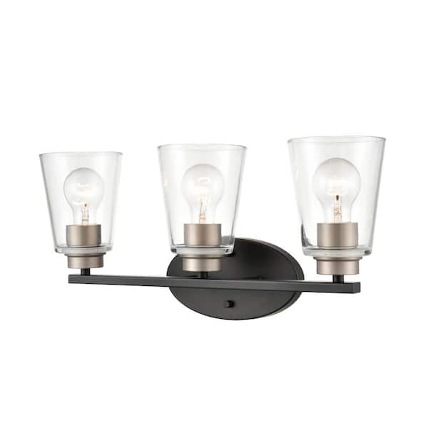 929 LIGHTING 23 in. 3-Light Matte Black/Satin Nickel Vanity Light