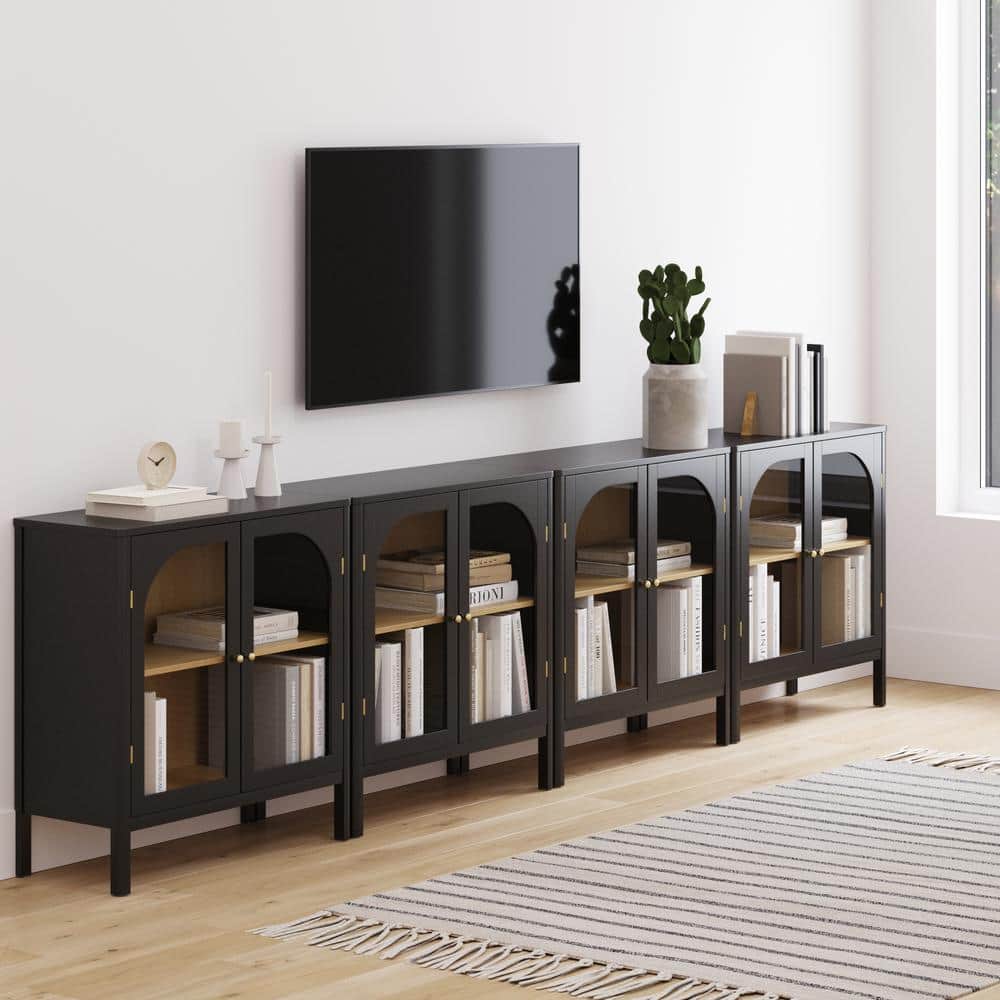 Mason 31'' Black and Oak Sideboard with Glass Doors