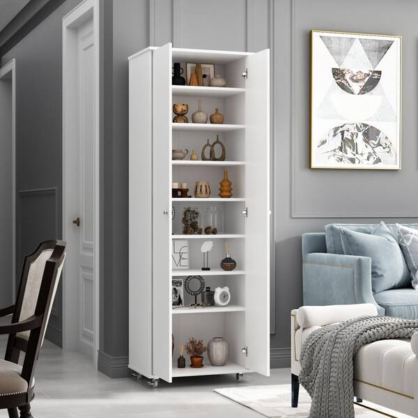 FUFU&GAGA White 74.8 in. H Storage Cabinet, Bookcase with 2-Large