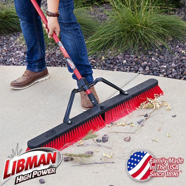 36 in. High Power Multi-Surface Push Broom Set with Brace and 60 in. Steel Handle (4-Pack)