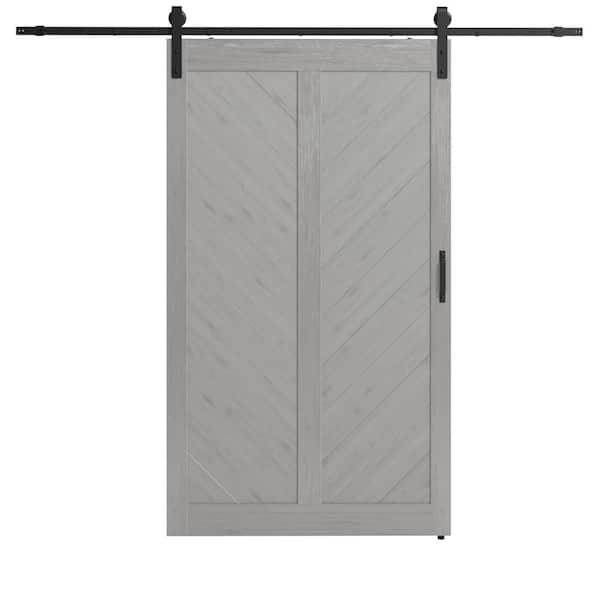 TENONER 48 in. x 84 in. Silver Grey, V Frame, Finished, MDF Barn Door Slab with Barn Door Hardware