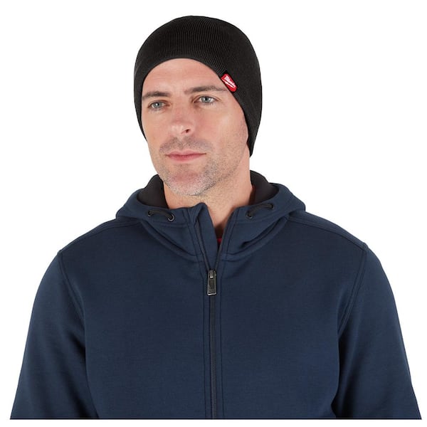 Men's Black Fleece-Lined and Black Rib-Knit Beanie Cap (2-Pack)