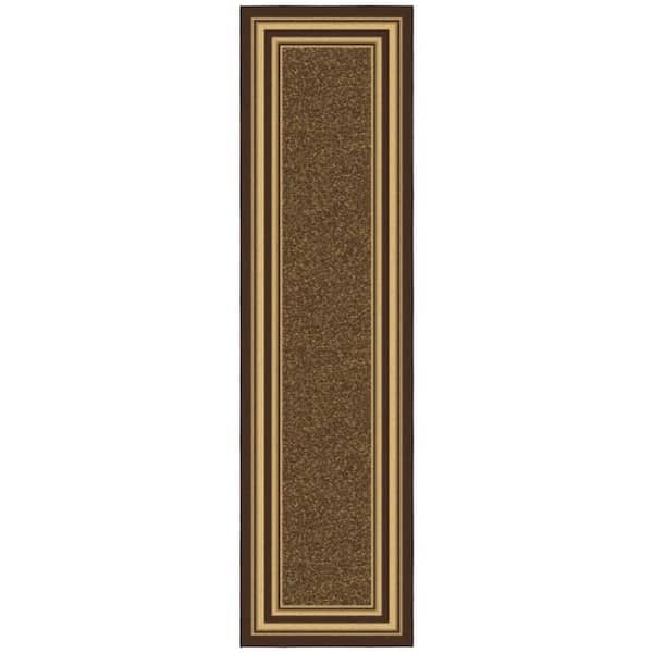 Ottohome Collection Non-Slip Rubberback Bordered Design 3x10 Indoor Runner Rug, 2 ft. 7 in. x 9 ft. 10 in., Dark Brown