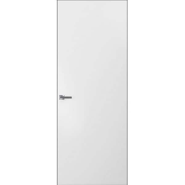 0010 28 in. x 80 in. Right-Hand/Outswing Primed Solid Core Wood Flush Mount Hidden Freameless Door with Hinge