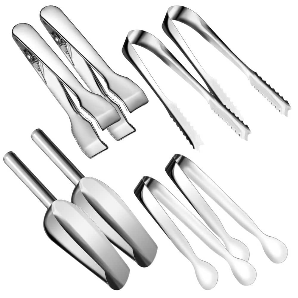 Stainless Steel Ice Tongs and Scoops for Ice Bucket, Coffee Sugar Cube, Food Buffet, Bar, BBQ and Party, Silver (8-Pack) price history on PriceWatchPro