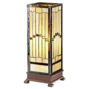 17 in. Amber Hurricane Lamp with Stained Glass Shade