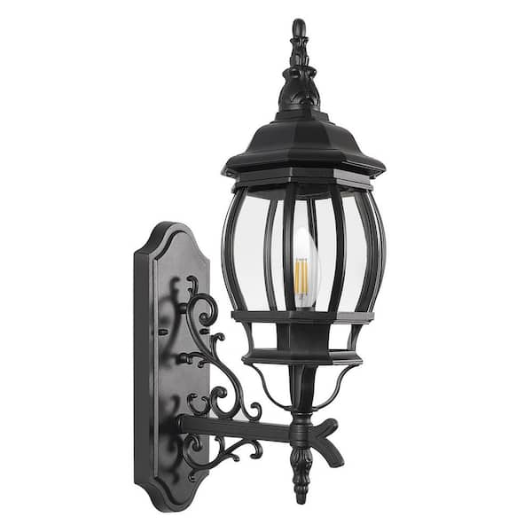 LamQee Outdoor 1-Light Black Aluminum Wall Sconce with Clear Glass Shade